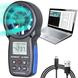 AIOMEST Wind Gauge, Digital Anemometer Wind Meter Hand Held, AI-866A Wind Gauge CFM Wind Speed Meter for Wind Speed Temperature, with USB Connection