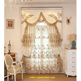WPKIRA Delicate European Embroidered Floral Sheer Curtains Rod Pocket Royal Romantic Window Treatment Voile Curtain for Bedroom/Villa Natural Light Flow Luxury Tulle Curtain 1 Panel W54 x L84 inch