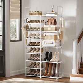 WOWLIVE 9 Tiers White Shoe Rack for Closet Shoe Rack Storage Organizer for Entryway 30-35 Pairs Stackable Shoe Rack Shelf for Front Entrance Metal Pipes with Plastic Connectors