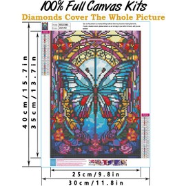 FILASLFT Diamond Painting Kits for Adults,Butterfly Diamond Art Diamond Art Kits for Adults,Stained Glass Full Drill Perfect for Home Wall Decor 12X16 Inch