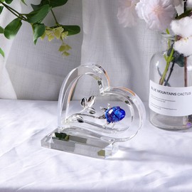 Birthday Present for Mother, Wife, Girlfriend, Popular [Genuine] K9 Crystal Heart-shaped Rose, Everlasting Flower (Blue)