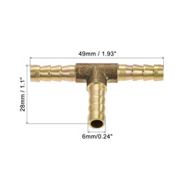 sourcing map Barb Hose Fitting 6mm OD Tee T Shape Pipe Connector Brass 2Pcs with 6Pcs 6-12mm Hose Clamps