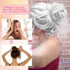 Hairpiece with Elastic Band, Large Bun Hairpiece, Curly Hair Scrunchie, Hair Updo Hair Extensions, Messy Bun Hairpieces with Braids, Bridal Hairstyles, Voluminous, Curly, Messy Bun, 45 g (Grey)