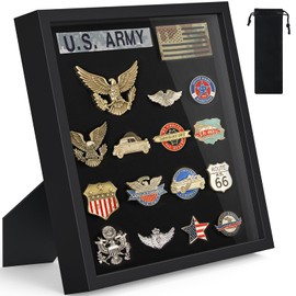 TJ.MOREE Pin Display Frame, 11x11 Shadow Box Display Case for Enamel Pin Military Badges Medals Tags Patches