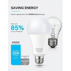 KINDEEP Yellow Bug LED Light Bulb 4 Pack, 23W (150-200W Equivalent) Amber Bug Light for Outside, A23 E26 Super Bright Warm Lights for Porch/Patio/Hallway, Energy Saving White Housing Warm Yellow Light