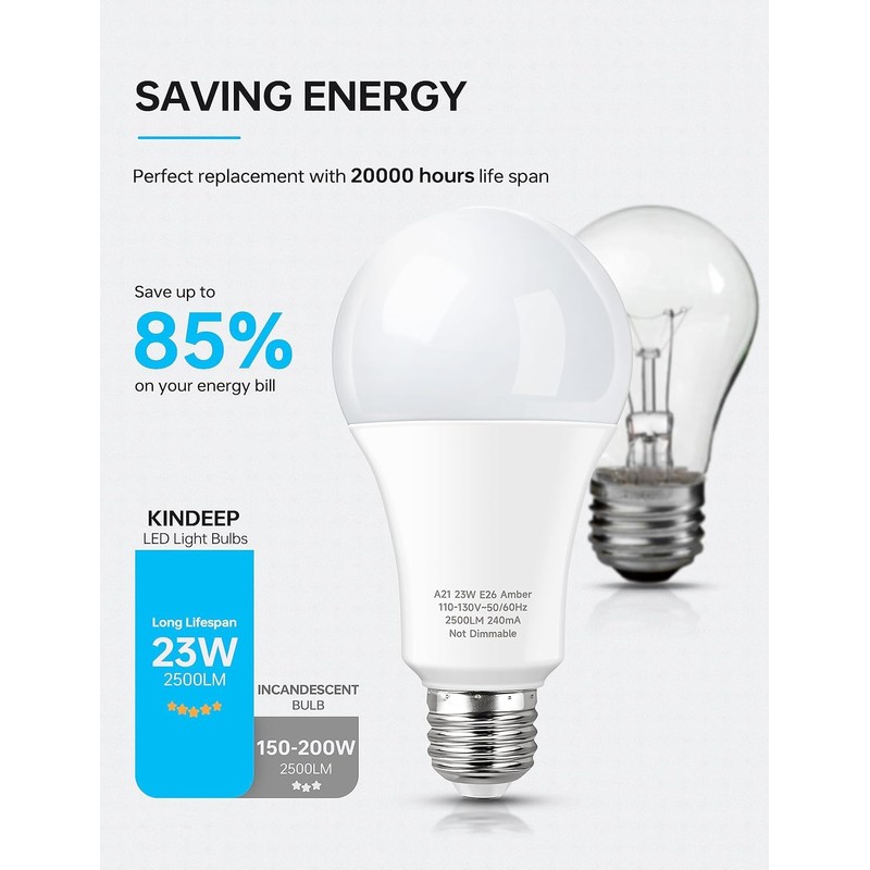 KINDEEP Yellow Bug LED Light Bulb 4 Pack, 23W (150-200W