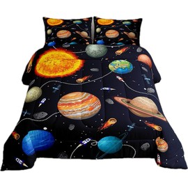 Erosebridal Planets Bedding Set for Boys,Solar System Comforter Set Twin Size for Kids,Outer Space Theme Down Comforter Warm,Rocket Starry Sky Quilted Duvet with 1 Pillowcase