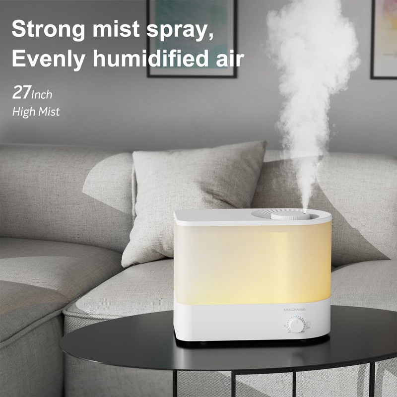 MEGAWISE 2025 Large Capacity Humidifier, 6L Top Fill Design, 50H
