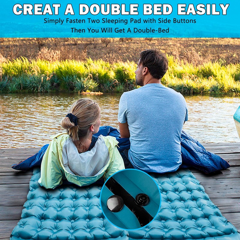 I LITTON Blue Self-Inflating Sleeping Camping Mat with Built-In Pillow,