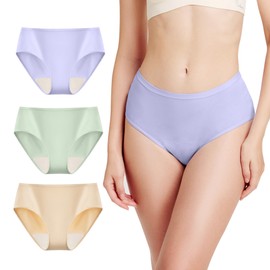 BATTEWA Incontinence Underwear for Women Leak Proof Panties Mid-Waist Protective Briefs for Postpartum Bladder Control Washable Absorbency 50ML,3Pack (Large,3 Color)