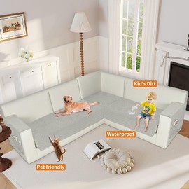 Arfntevss Waterproof Corner Sectional Couch Covers for Dogs Pet L Shape Sofa Cover Washable Velvet Large Couch Cushion Protector for Sectional Sofa Non Slip U Shaped Slipcovers (Light Gray, X-Large)