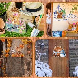 Cinnvoice 12 Pcs Seasonal Diamond Art Wreath Kits Holidays 5d DIY Diamond Art Hanging Signs Ornaments(Cow)