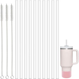 10 Popotes Reutilizables para Corte Libre - Popotes de Plástico con 3 Cepillos de Limpieza Compatible con Termos Grandes (14 a 40 oz) - Ideal para Casa, Oficina y Viajes
