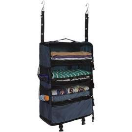 Surblue Travel Hanging Luggage Organizer Portable Suitcase Closet Organizer Multiple Compartments Collapsible Compression Packing Cubes Shelf, Navy,M