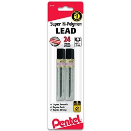 Pentel Super Hi-Polymer Lead Refill 0.2mm, Super Fine, HB, 12ct. Tubes, 2 Pack (C502BP2HB)
