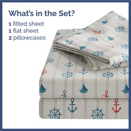 Kids Anchors Full 4 Piece Sheet Set - Boys, Girls, Teens, Toddler - Easy Fit Deep Pockets - Breathable, Hotel Quality Bedding Sheets - Machine Washable - Wrinkle Free - Cute, Cozy, Soft - CGK Linens