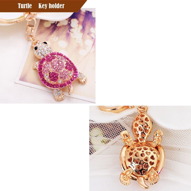 Rigral Turtle Turtle Bag Charm Glitter Key Ring, Pink