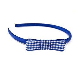 Royal Blue Gingham Bow Headband Hairband School Uniform