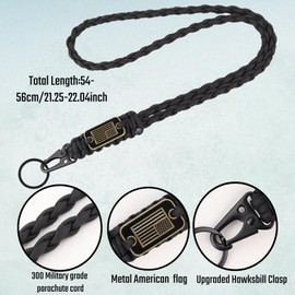 weryerker 2pcs Durable Heavy Duty Braided Paracord Lanyard Keychains with USA Flag for ID Card Badge Holder, Outdoor Survival