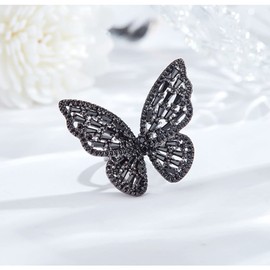 TKMIRA Butterfly Ring for Women Gold Adjustable Cubic Zirconia Ring Jewelry Sparkling Sterling Silver Open Statement Ring (black butterfly)
