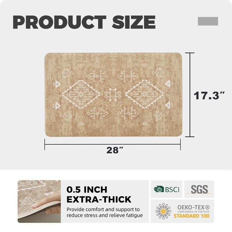 KOKHUB Boho Kitchen Mat, 1/2 Inch Thick Cushioned Kitchen Rugs,