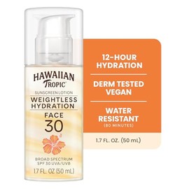 Hawaiian Tropic Weightless Hydration Lotion Sunscreen for Face SPF 30, 1.7oz | Travel Size Sunscreen Lotion, Beach Essentials, Sun Protection, Travel 