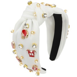 Football Headband for Women White Knotted Headband Rhinestone Top Knot Headbands Fashion Cute Wide Headbands Game Day Sports Hair Accessories Gift Football Mom Accessories for Women and Girls