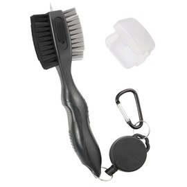 Lesunsul Golf Club Brushes, Golf Cleaning Tool, with Retractable Cleaning Nails, Nylon and Wire Bristles Oversize Double Brush Head with 2ft Retractable Zip-line Metal Buckle (Black)