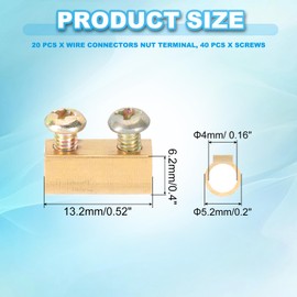 PATIKIL 13.2x5.2x6.2mm Wire Connectors Nut Terminal, 20 Pcs 15 A Brass Splicing Quick Wiring Connection Terminal Circuit Connector Nut Kit with Screws, Brass Tone