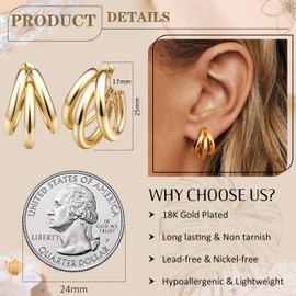 JeweBella Chunky Gold Hoops Earrings for Women 18K Gold Plated Hypoallergenic Earrings Lightweight Small Thick Huggie Earring Wide Zircon Hoop Earring