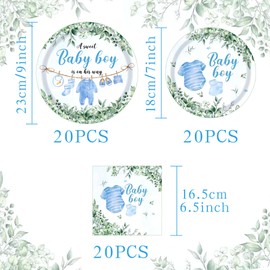 Greenery Baby Shower Plates Napkin Blue Baby Boy Party Tableware Dinnerware