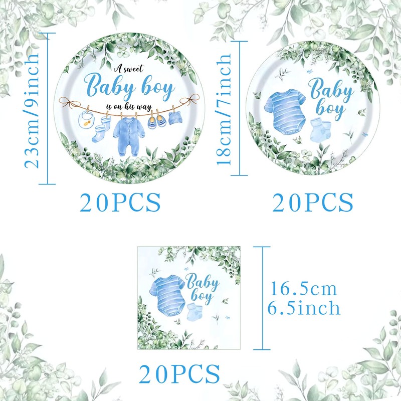 Greenery Baby Shower Plates Napkin Blue Baby Boy Party Tableware
