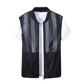 Flygo Men's Summer Stand Collar Lightweight Breathable Mesh Cycling Travel Zip Vest (Medium, Black)