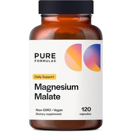 PureFormulas Magnesium Malate Capsules - Chelated Magnesium as Di-Magnesium Malate - Highly Bioavailable Form to Support Energy, Bone Health + Muscle Recovery, malato de magnesio 360 mg - 120 Capsules