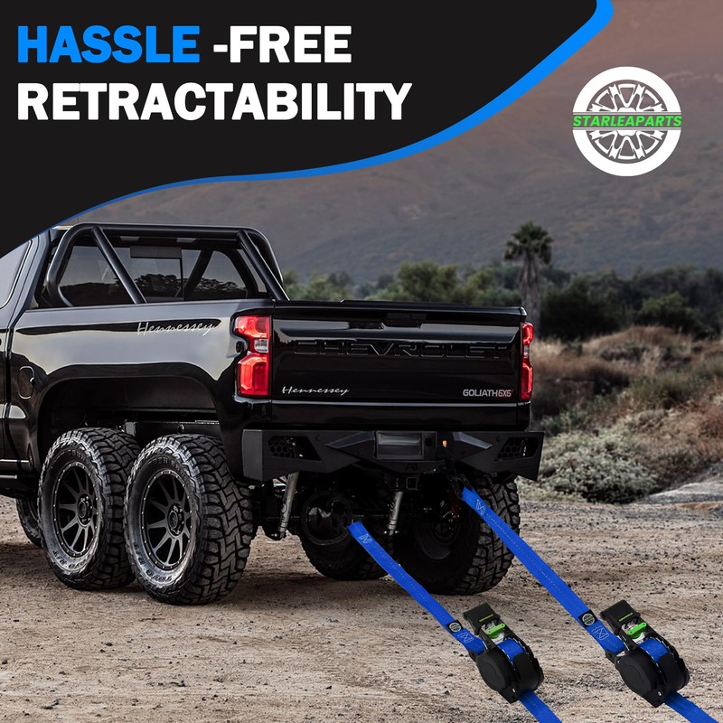 Retractable Ratchet Straps(4PK 1.0INX12FT) - 1,500lb Break Strength, Ratchet Straps