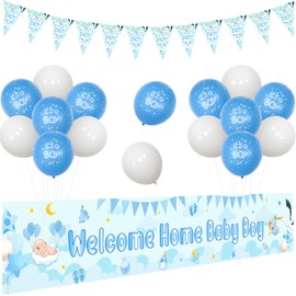 Jollyboom Welcome Home Newborn Baby Boy Decorations, Blue Welcome Home Baby Boy Backdrop Banner Baby Blue It's a Boy Bunting Banner Balloons for New Born Boys Welcome Party Baby Shower Decoration