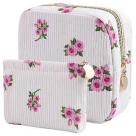 Teircno 2-Pack Period Bag for Women Girls, Portable Corduroy Sanitary Napkin Storage Bag Period Pouch Small Coin Purse with Zipper, Sanitary Pads Change Pouch Tampons Holder for First Period