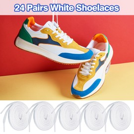 Auihiay 24 Pairs 31 inches Flat Shoelaces, White Flat Sneakers Shoe Laces, Replacement Shoestrings for Skates, Casual Canvas Boots