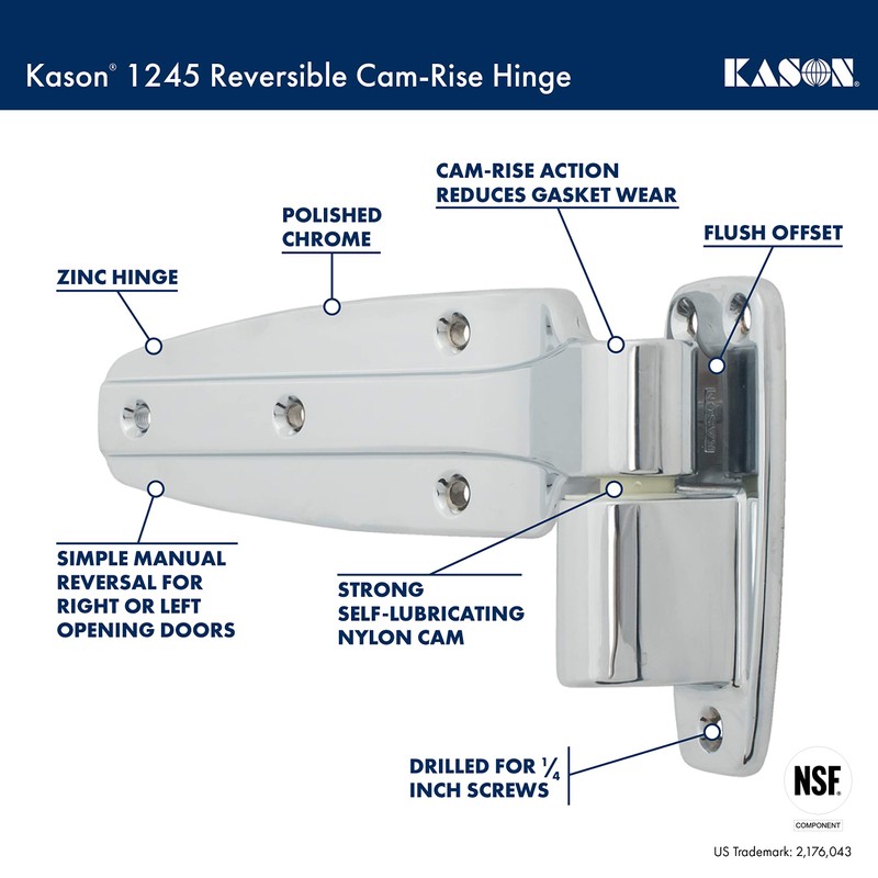 Kason 1245 Reversible Cam-Rise Hinge, Flush, 11245000028