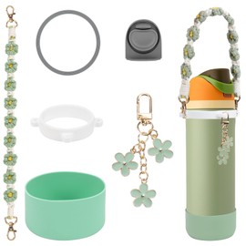 Comprehensive Compatible Owala Accessories Set: Silicone Boot for 24oz & 32oz Bottles, Water Bottle Handle Strap, Bottle Seal Ring, Replacement Stopper, Charms, Compatible Owala FreeSip (Green, 24 oz)