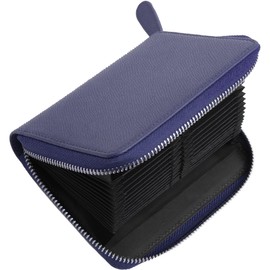 HIGH FIVE Card Case, Large Capacity, Round Zipper, Card Slots, Anti-Skimming, Magnetic Protection, Cowhide Leather, Women's, Men's, NAVY