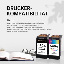 JINTUM PG-545XL CL-546XL Cartridges Multipack Compatible Replacement for Canon Printer Cartridges 545 546 XL Multipack Compatible with Canon TR4550 MX495 TR4500 MG3050 MG2500 MG2550 (Black, Colour