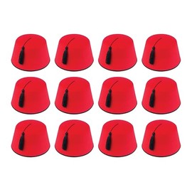 HENBRANDT 12 x Red Fez Hats for Adults - Classic Fancy Dress Costume Accessory with Tassel - Adult Size 19cm Novelty Party Hat
