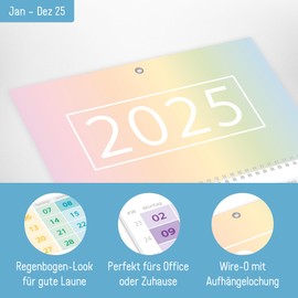 Häfft® 3-Month Calendar 2025 Wall Calendar with Date Slider "Rainbow" Office Calendar, Wall Planner with Holiday Appointments & Yearly Overview - Sustainable and Climate Friendly
