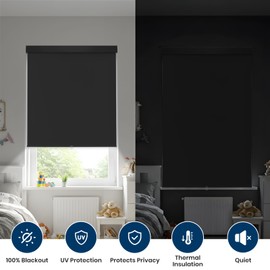 100% Blackout Roller Shades Cordless Blinds for Indoor Windows,Free-Stop Window Shades Pull Down,Thermal Insulated Fabric UV Protection,Blackout Window Guard Blinds for Home,Office,Black,23" W x 72" H