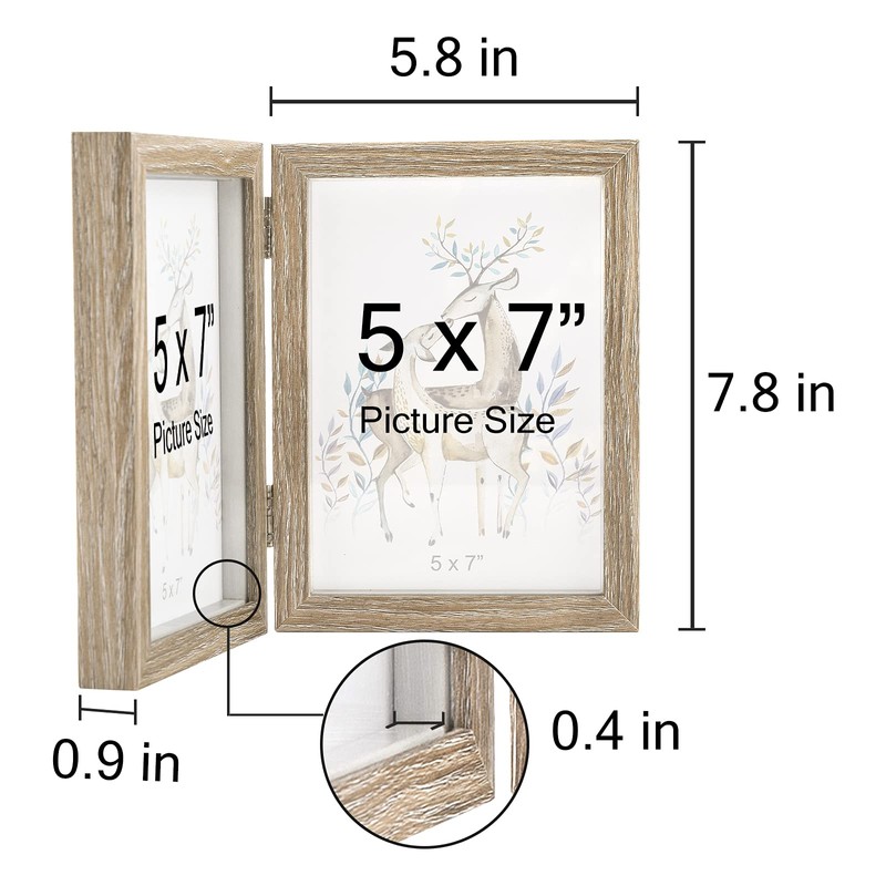 ORIVAN Double 5x7 Picture Frame Hinged Frame Vertical MDF Wood