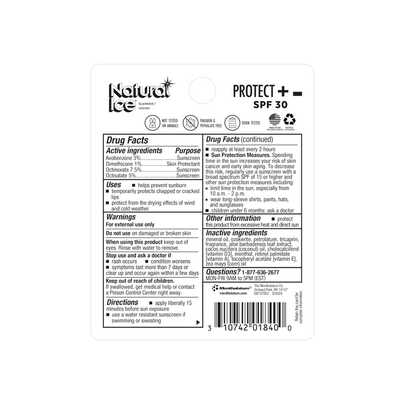 Mentholatum Natural Ice Sunscreen/Lip Protectant SPF 30 Sport 1 Each
