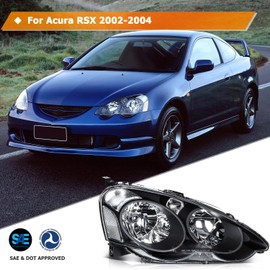 LBRST Headlight Assembly for Acura RSX 2002-2004 Clear Lens Black Housing Clear Reflector Driver and Passenger Side Headlamp