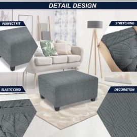 TOPHMDECOR Ottoman Cover Rectangle Large Thick Stretchable Slipcover for Square and Rectangle Ottomans Furniture Protector Footstool Cover for Living Room Decor,Dark Grey,Large