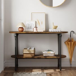 GarveeHome Entryway Table, 43.3" Long Console Table with Storage, 2 Tier Wood Console Table with Metal Frame and MDF, Sofa Tables Behind Couch, Hallway Table for Foyer-Rustic Brown